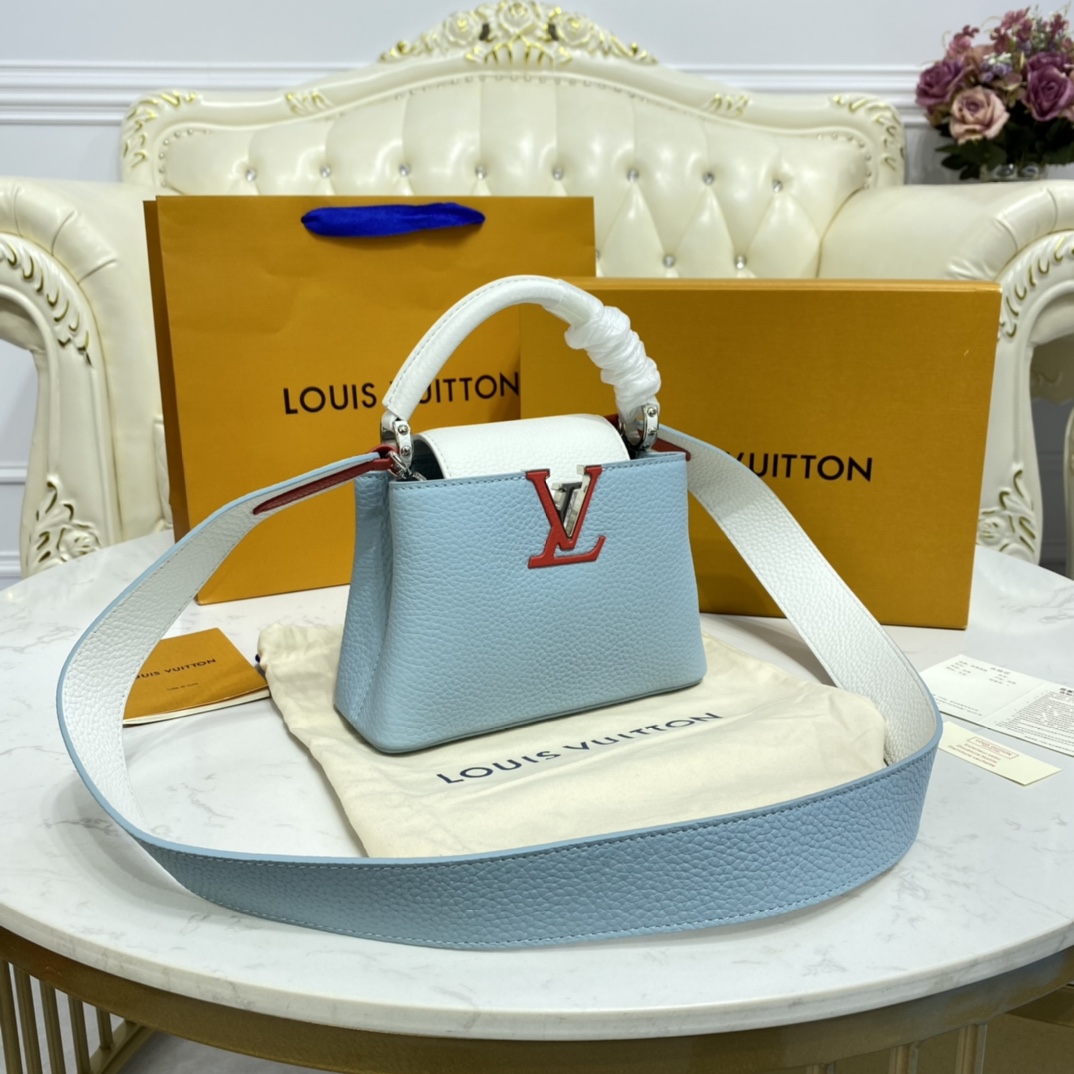 Louis Vuitton CAPUCINES MINI Taurillon Leather Bag M57519 Blue Olympus/White